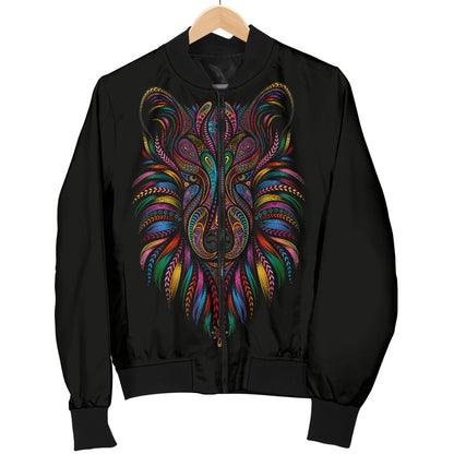 Colorful Art Wolf Women Casual Bomber Jacket