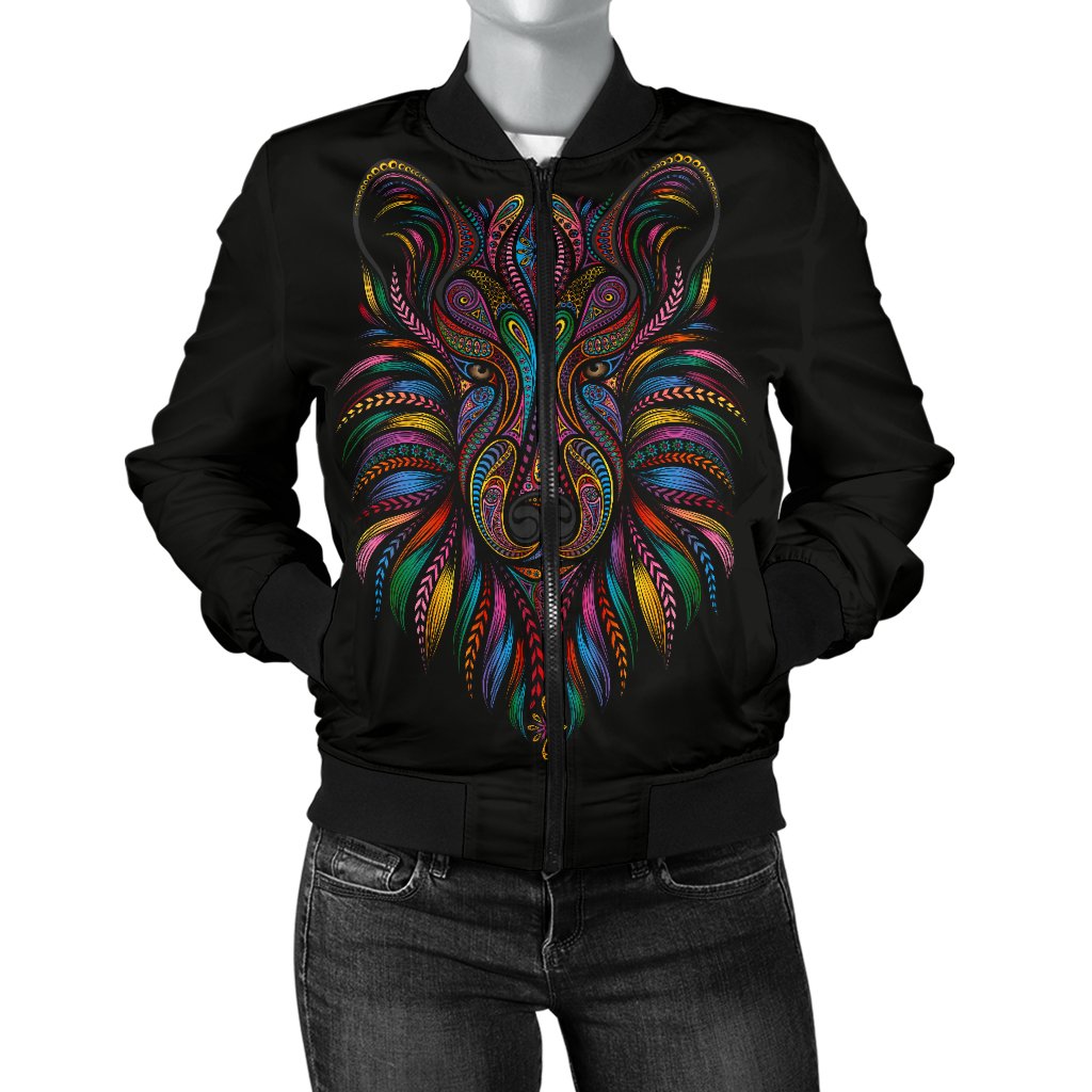 Colorful Art Wolf Women Casual Bomber Jacket