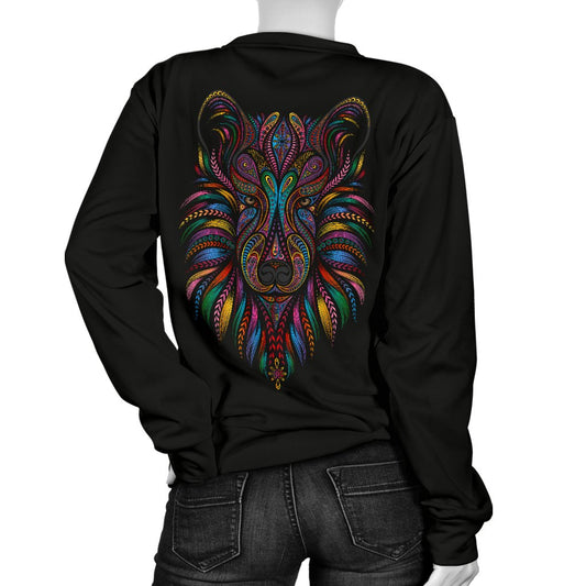 Colorful Art Wolf Women Crewneck Sweatshirt