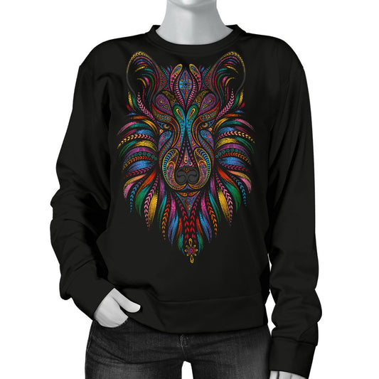 Colorful Art Wolf Women Crewneck Sweatshirt