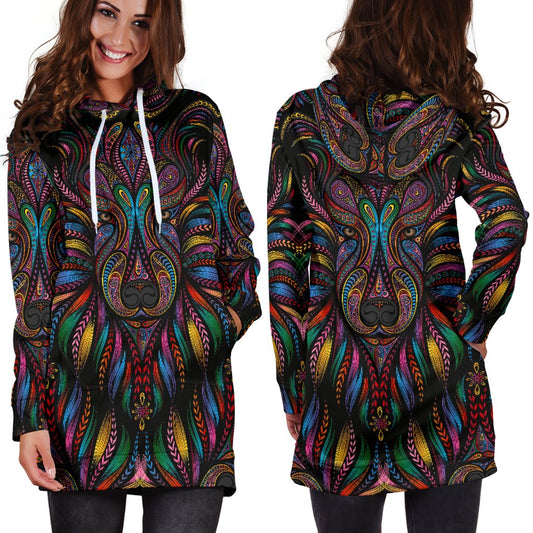 Colorful Art Wolf Women Hoodie Dress