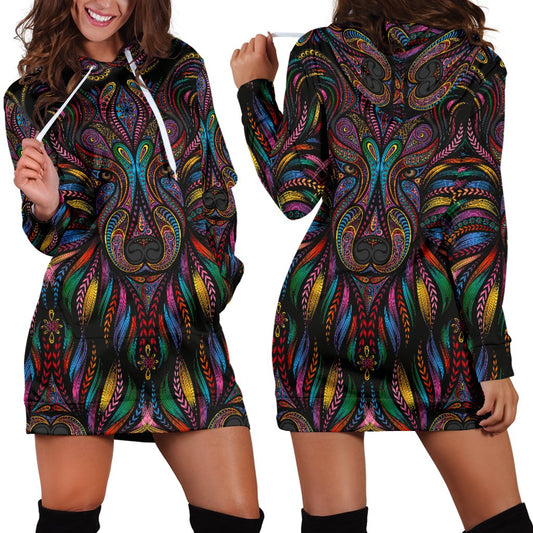 Colorful Art Wolf Women Hoodie Dress