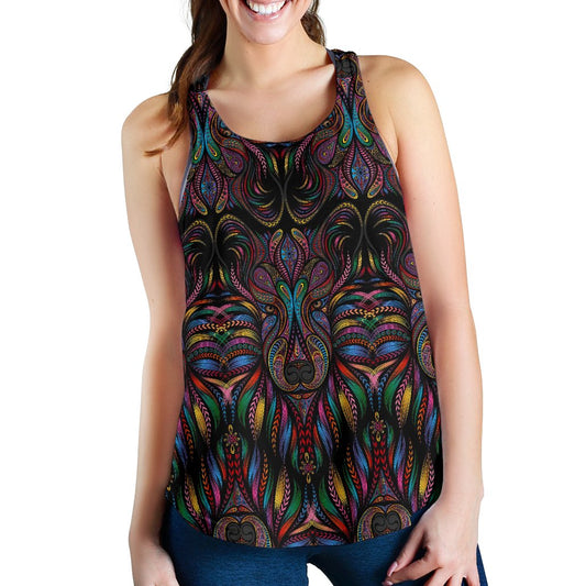 Colorful Art Wolf Women Racerback Tank Top