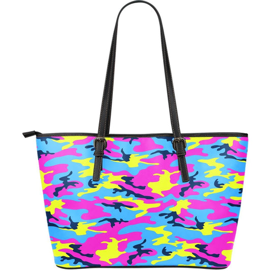 Colorful Camouflage Camo Large Leather Tote Bag