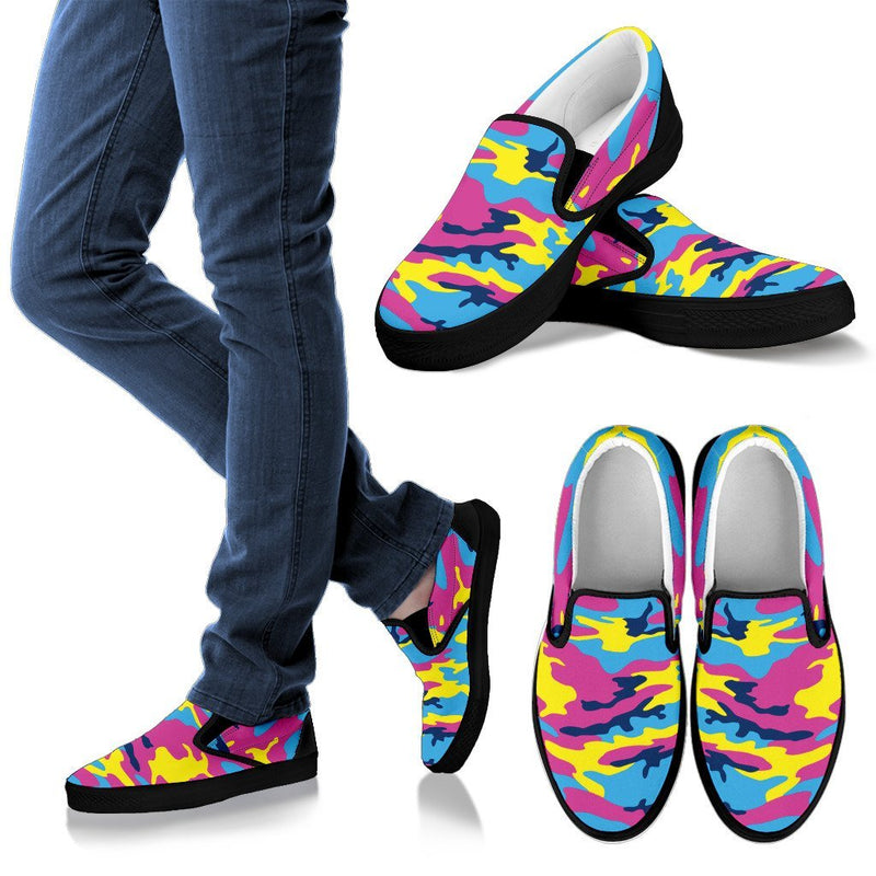Colorful Camouflage Camo Men Canvas Slip On Shoes