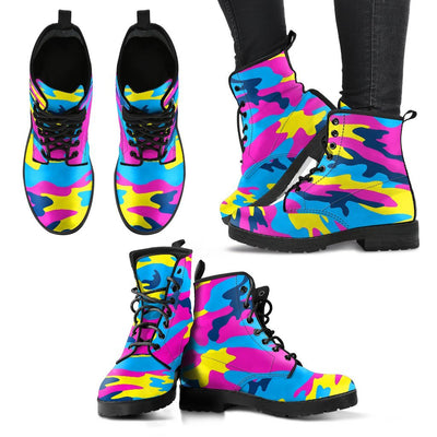 Colorful Camouflage Camo Women & Men Leather Boots