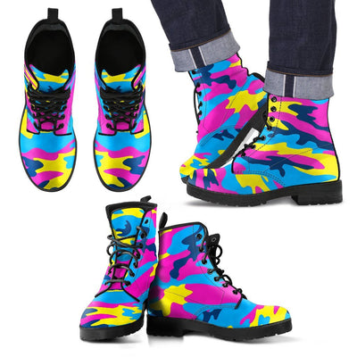 Colorful Camouflage Camo Women & Men Leather Boots