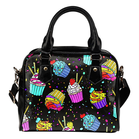 Colorful Cupcake Pattern Leather Shoulder Handbag