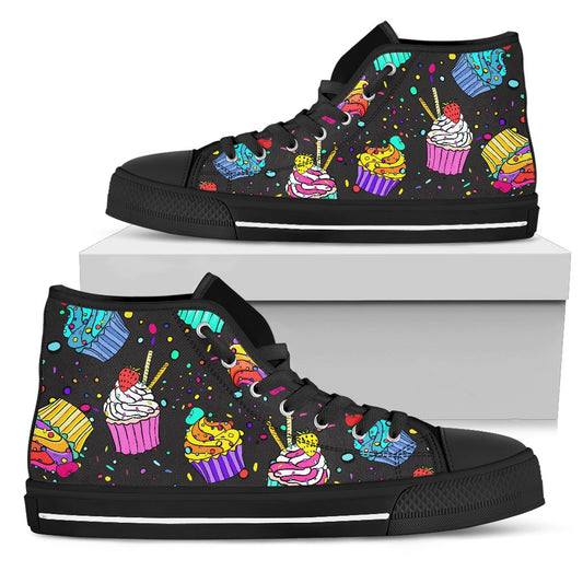Colorful Cupcake Pattern Men High Top Canvas Shoes