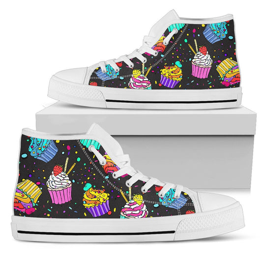 Colorful Cupcake Pattern Men High Top Canvas Shoes