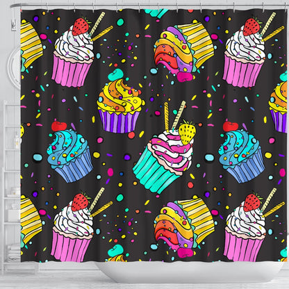 Colorful Cupcake Pattern Shower Curtain
