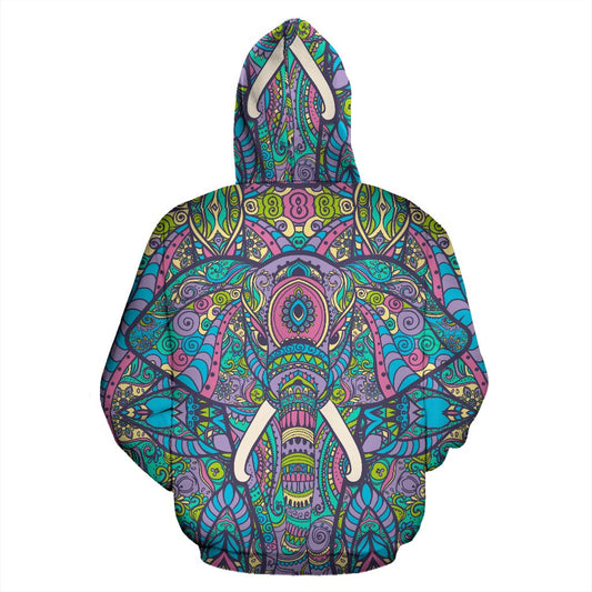 Colorful Elephant Indian Print All Over Zip Up Hoodie