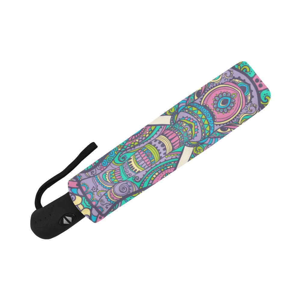Colorful Elephant Indian Print Automatic Foldable Umbrella