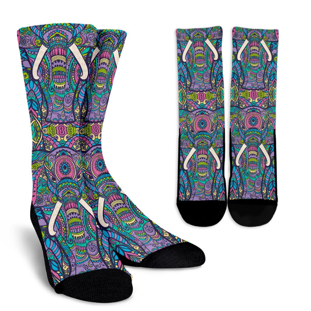 Colorful Elephant Indian Print Crew Socks