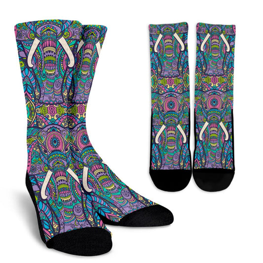 Colorful Elephant Indian Print Crew Socks