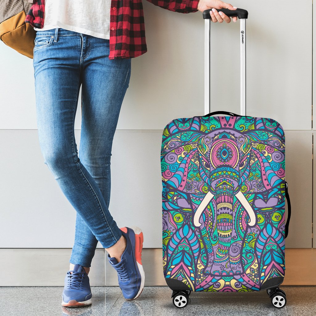 Colorful Elephant Indian Print Luggage Cover Protector