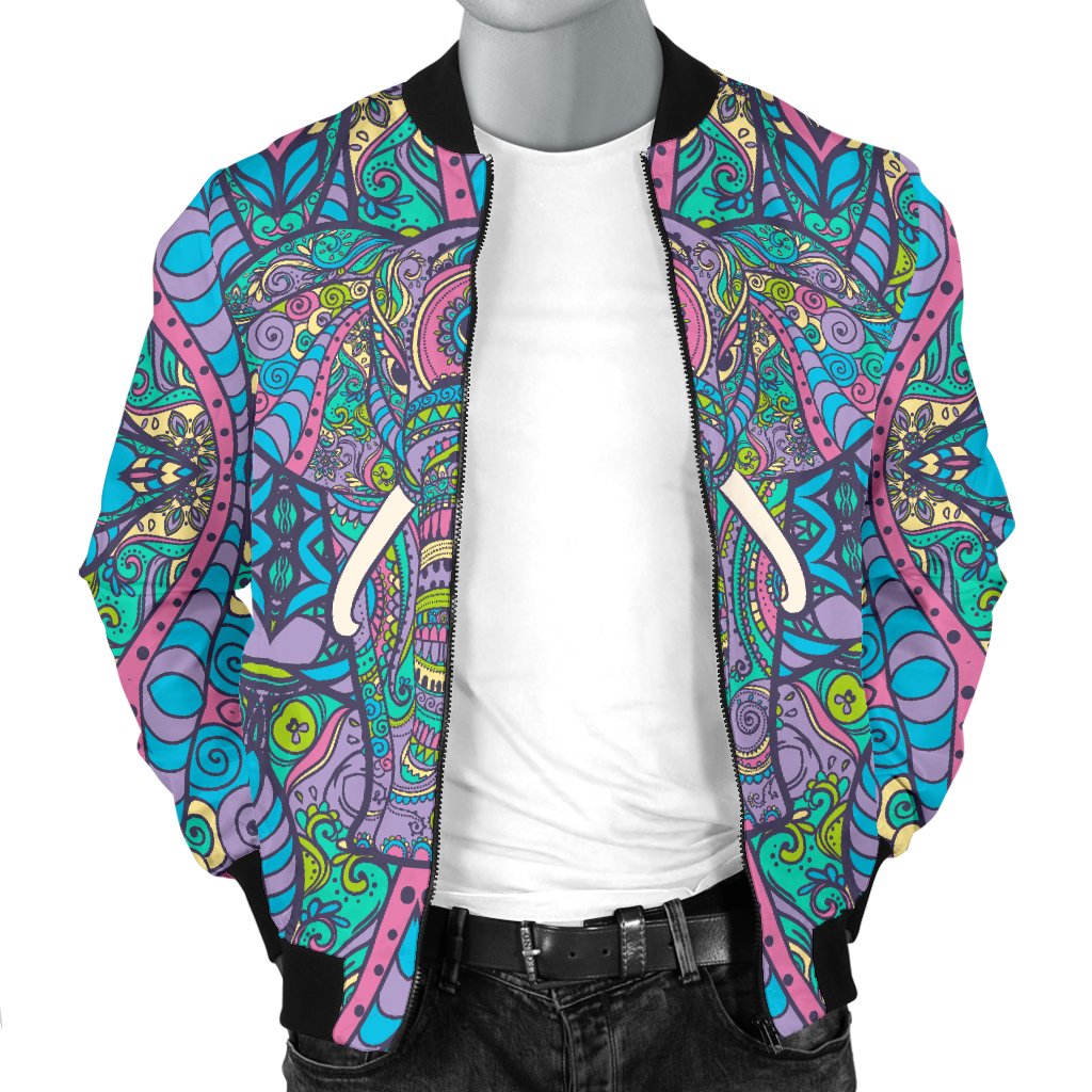 Colorful Elephant Indian Print Men Casual Bomber Jacket