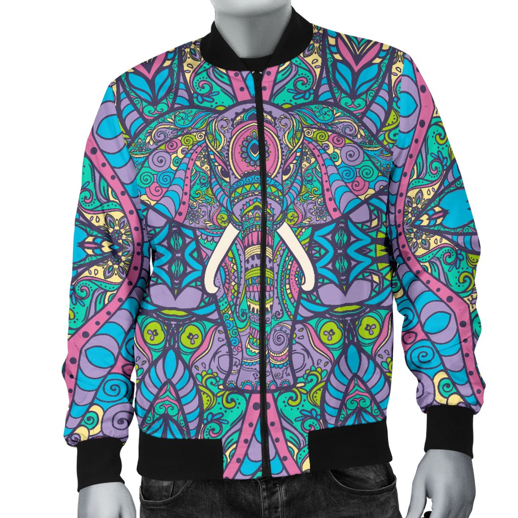 Colorful Elephant Indian Print Men Casual Bomber Jacket
