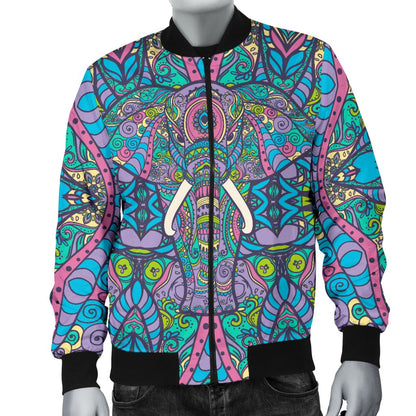 Colorful Elephant Indian Print Men Casual Bomber Jacket