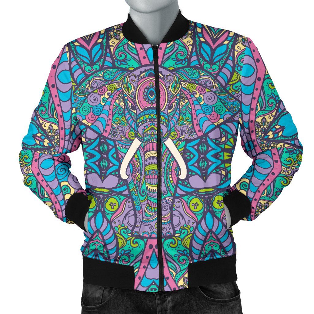 Colorful Elephant Indian Print Men Casual Bomber Jacket