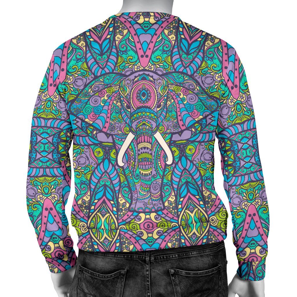 Colorful Elephant Indian Print Men Crewneck Sweatshirt