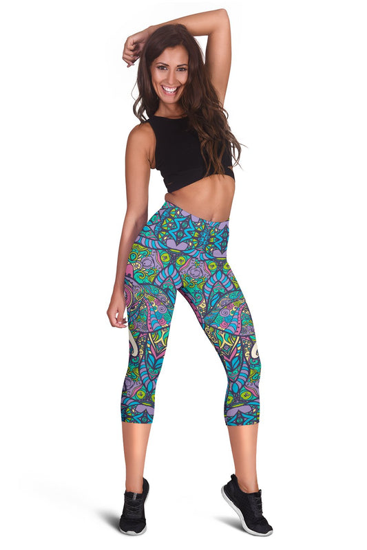 Colorful Elephant Indian Print Women Capris