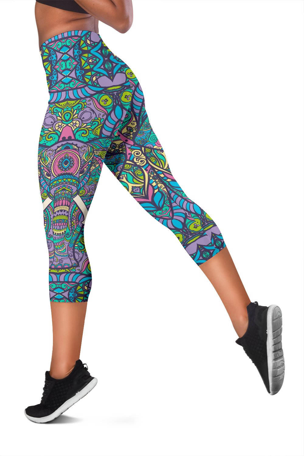 Colorful Elephant Indian Print Women Capris