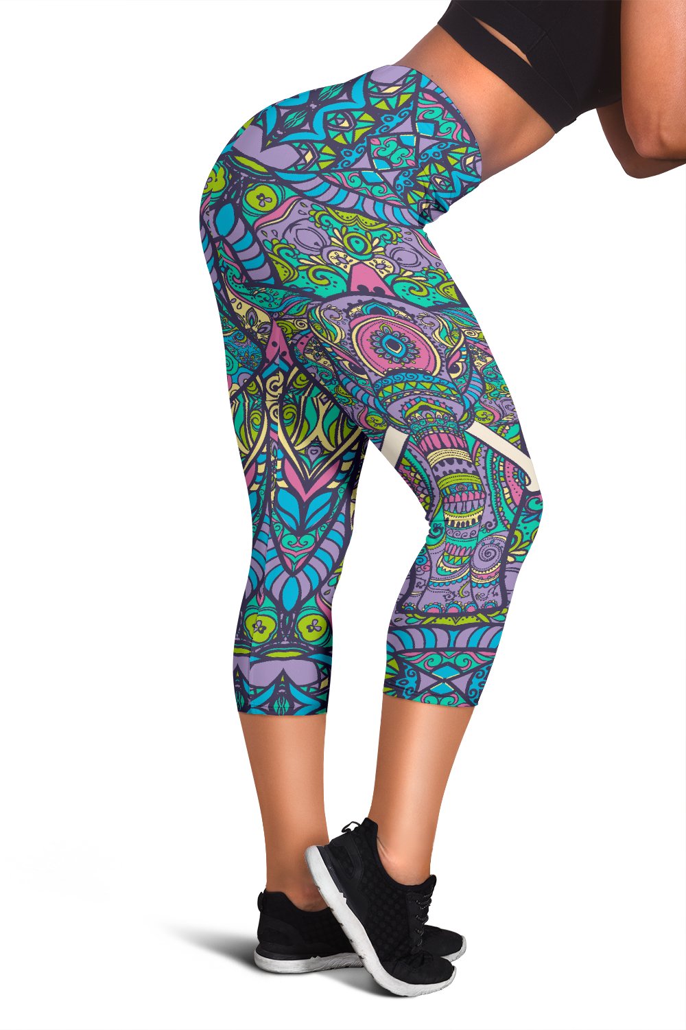 Colorful Elephant Indian Print Women Capris