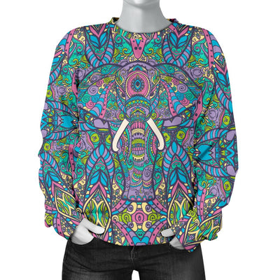 Colorful Elephant Indian Print Women Crewneck Sweatshirt