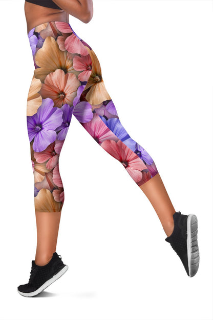 Colorful Geranium Floral Pattern Women Capris