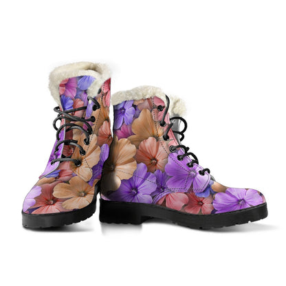 Colorful Geranium Pattern Faux Fur Leather Boots