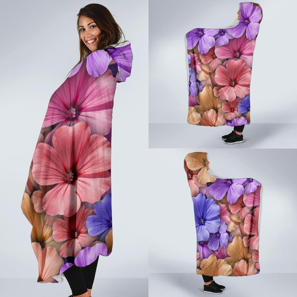 Colorful Geranium Pattern Hooded Blanket-JORJUNE.COM