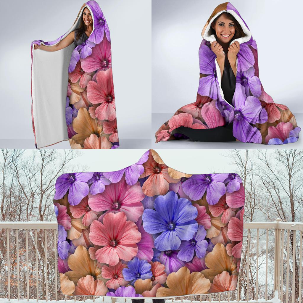 Colorful Geranium Pattern Hooded Blanket-JORJUNE.COM