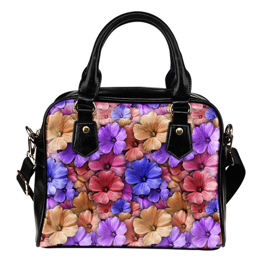 Colorful Geranium Pattern Leather Shoulder Handbag