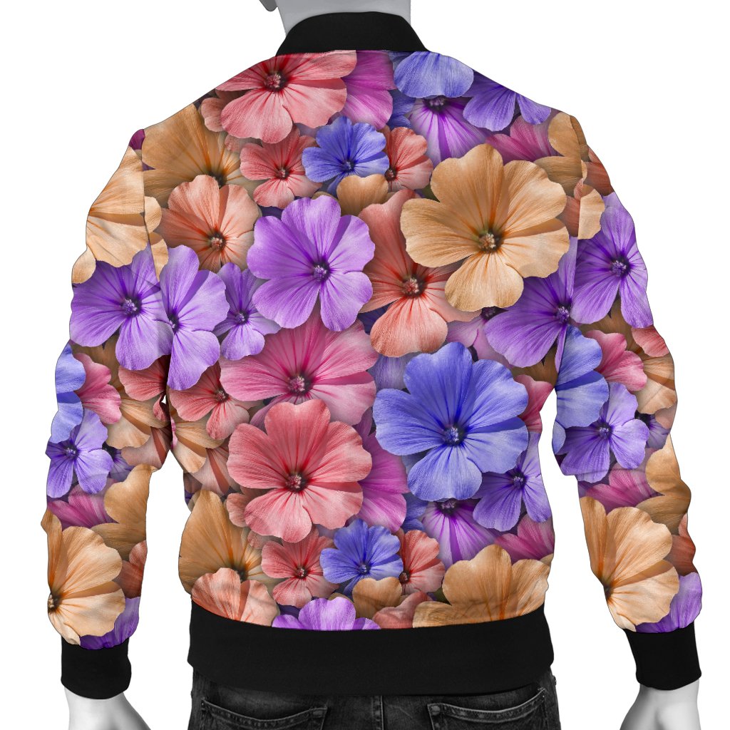 Colorful Geranium Pattern Men Casual Bomber Jacket