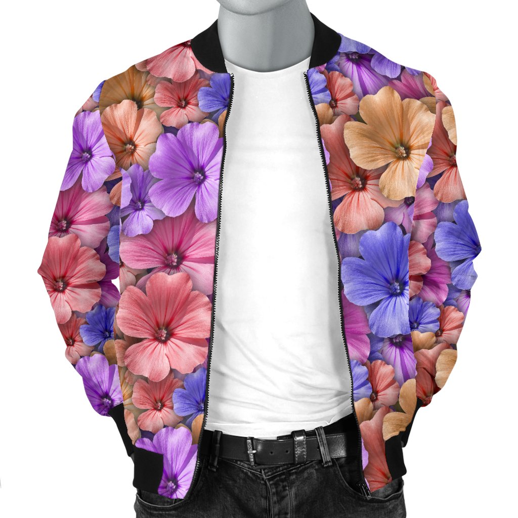 Colorful Geranium Pattern Men Casual Bomber Jacket