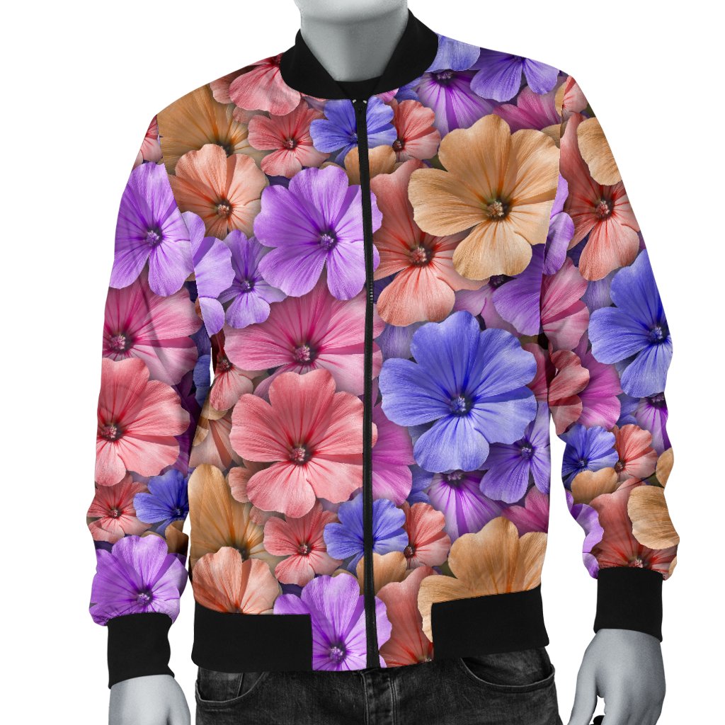 Colorful Geranium Pattern Men Casual Bomber Jacket