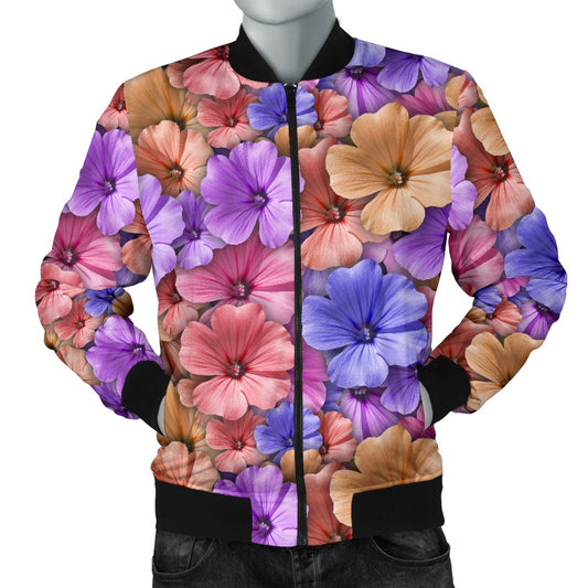 Colorful Geranium Pattern Men Casual Bomber Jacket
