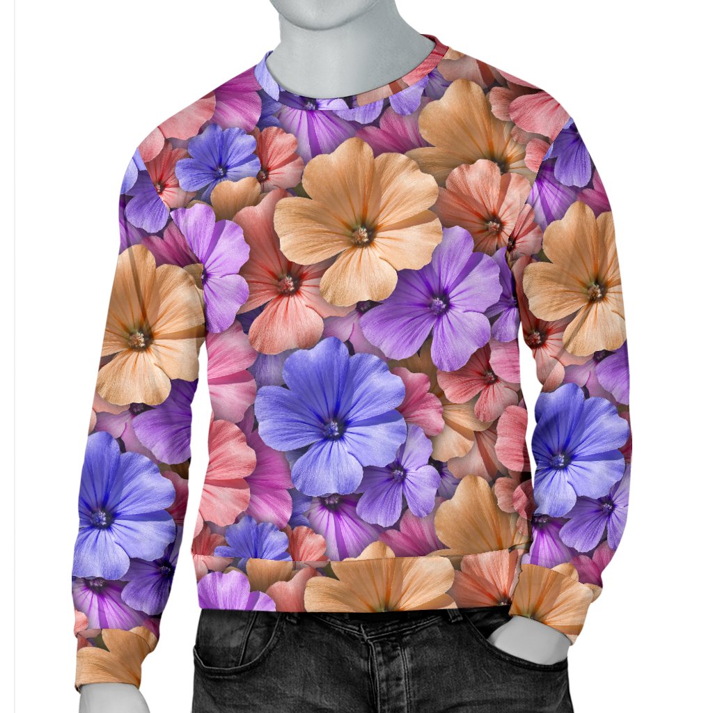 Colorful Geranium Pattern Men Crewneck Sweatshirt