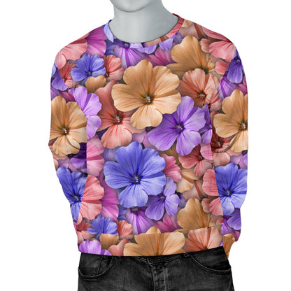 Colorful Geranium Pattern Men Crewneck Sweatshirt