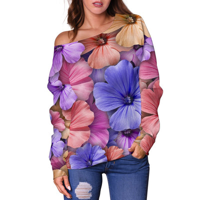 Colorful Geranium Pattern Off Shoulder Sweatshirt