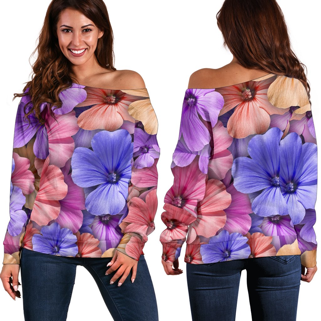 Colorful Geranium Pattern Off Shoulder Sweatshirt