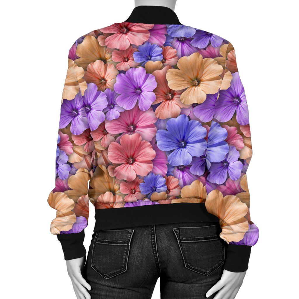 Colorful Geranium Pattern Women Casual Bomber Jacket