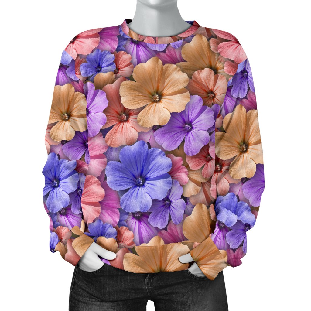 Colorful Geranium Pattern Women Crewneck Sweatshirt