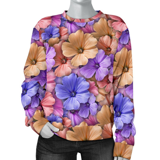 Colorful Geranium Pattern Women Crewneck Sweatshirt