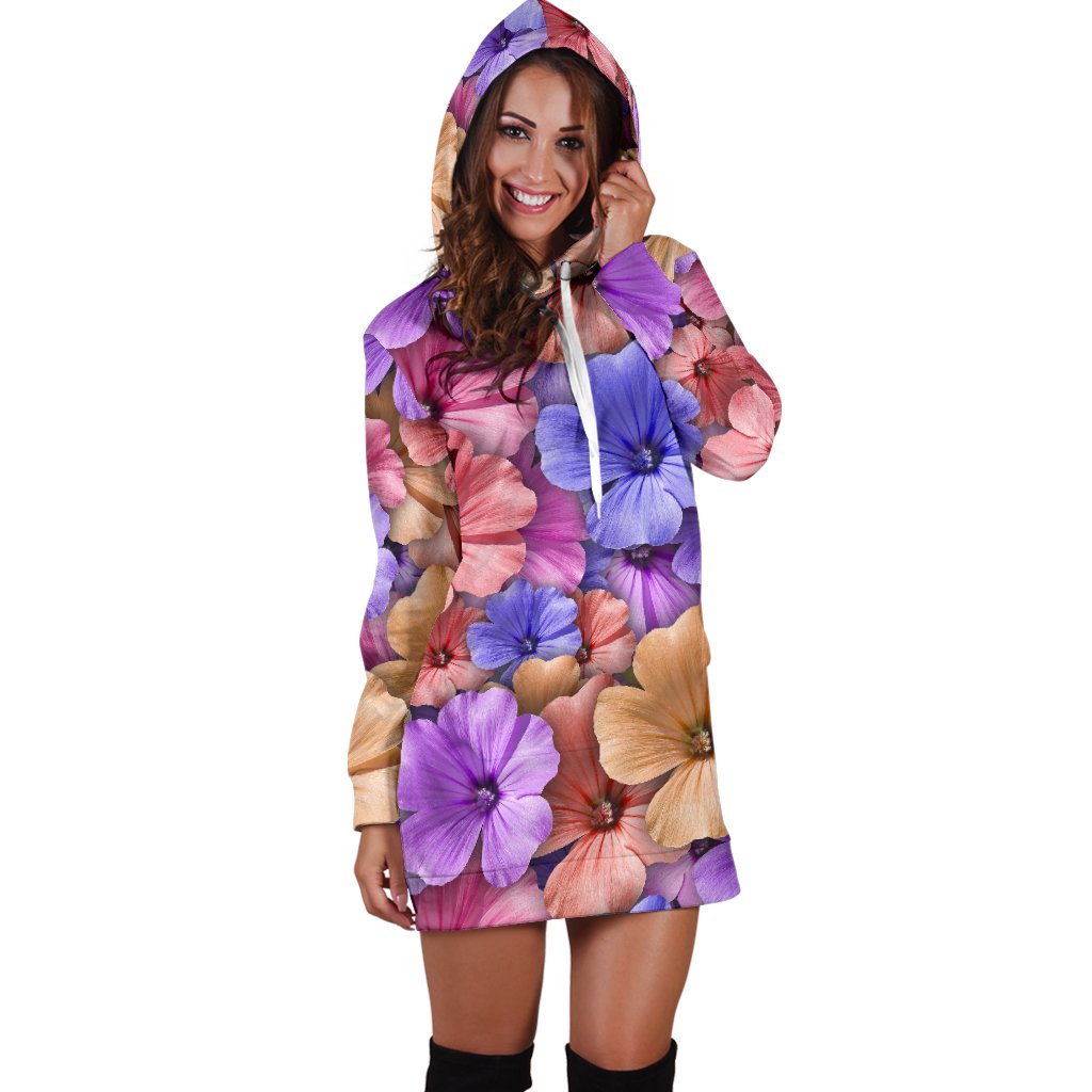 Colorful Geranium Pattern Women Hoodie Dress