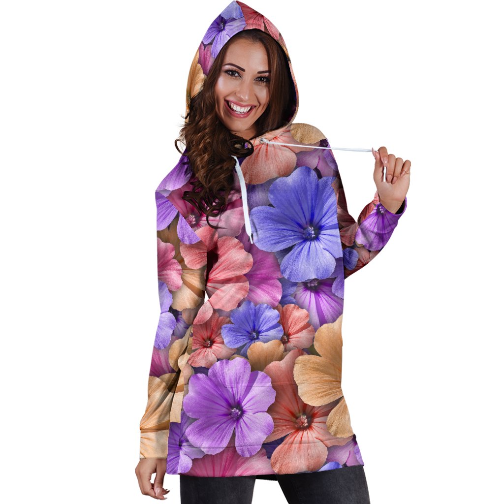 Colorful Geranium Pattern Women Hoodie Dress