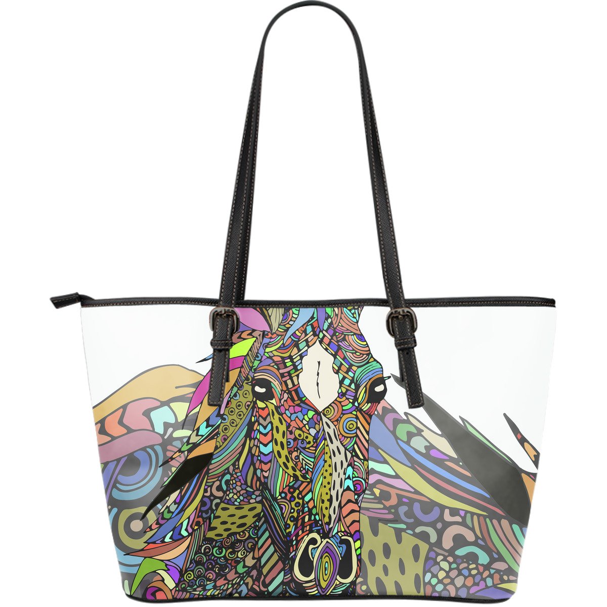 Colorful Horse Large Leather Tote Bag