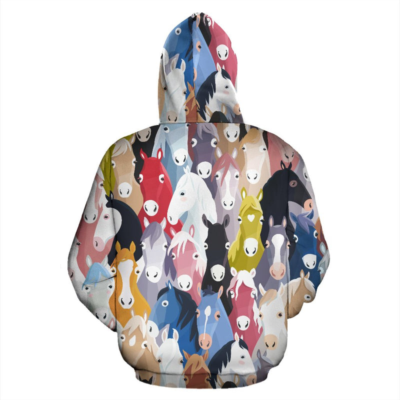 Colorful Horse Pattern All Over Zip Up Hoodie