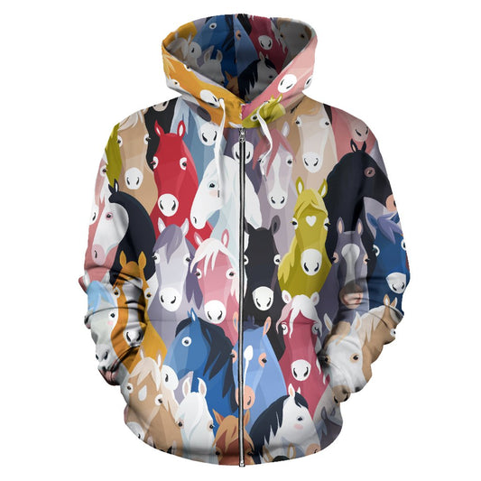 Colorful Horse Pattern All Over Zip Up Hoodie
